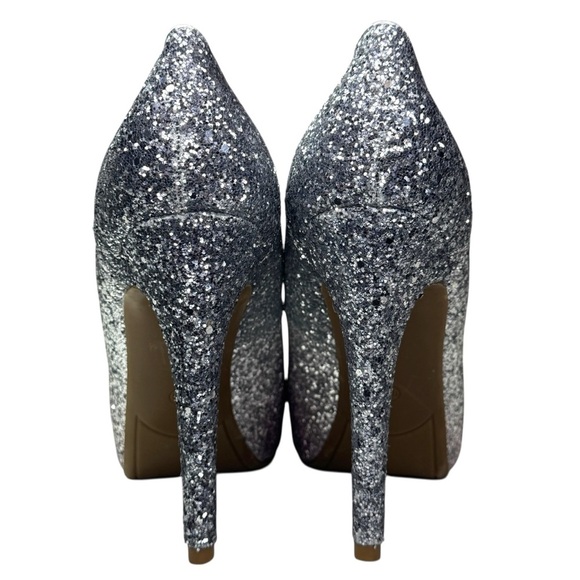 Marc Fisher Harpyly Heels Pumps Sz 9.5 Silver Pink Peep Toe Sparkle Glitter - Picture 7 of 16